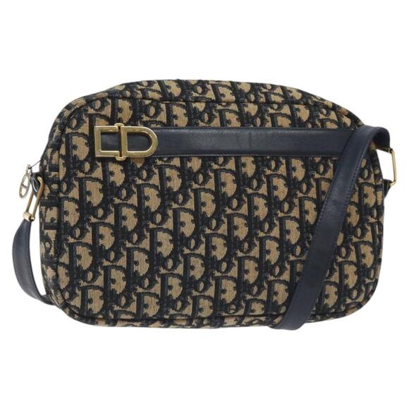 DIOR Trotter Canvas Shoulder Bag Navy Gold - Picture 1 of 12